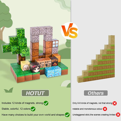 HOTUT Magnetische Bausteine,60 Teile Magnetisches Spielzeug,Build Mine Magnet Welt Set,Magnet Montes