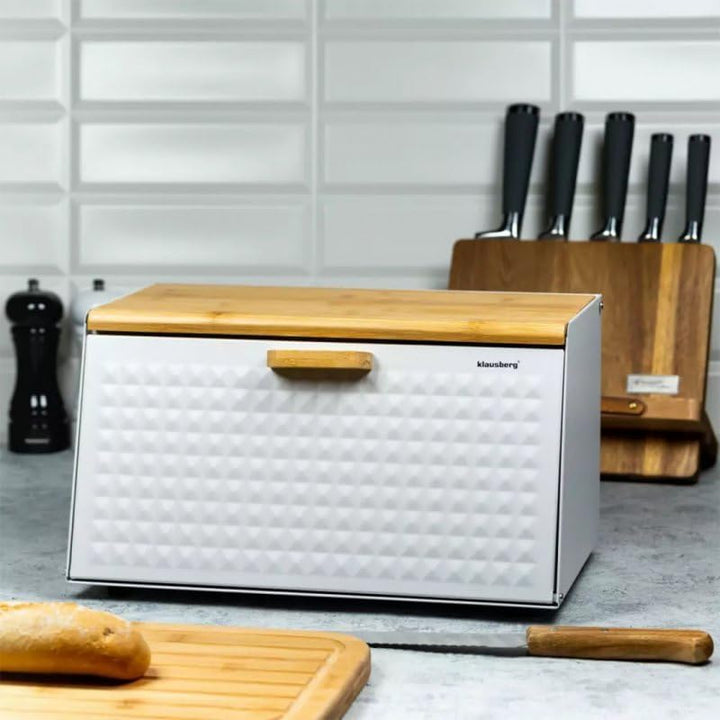 Klausberg Brotbox Brotkasten Brotkiste Holz Edelstahl Brotkorb White, White