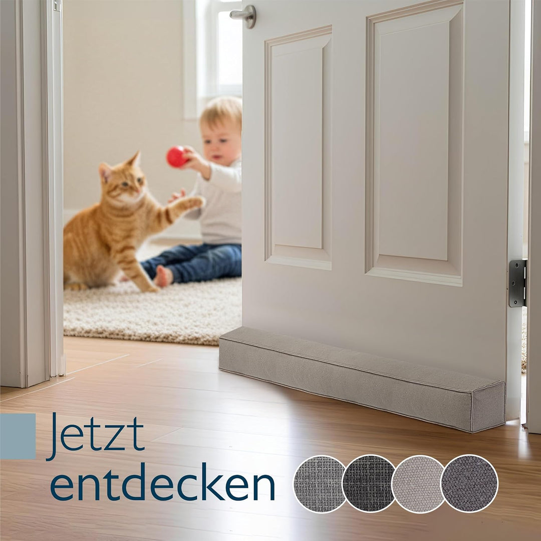 Beautissu Zugluftstopper für Türen 100cm – Wärmeschutz & Kälteschutz Türluftstopper Hellgrau – Stoff