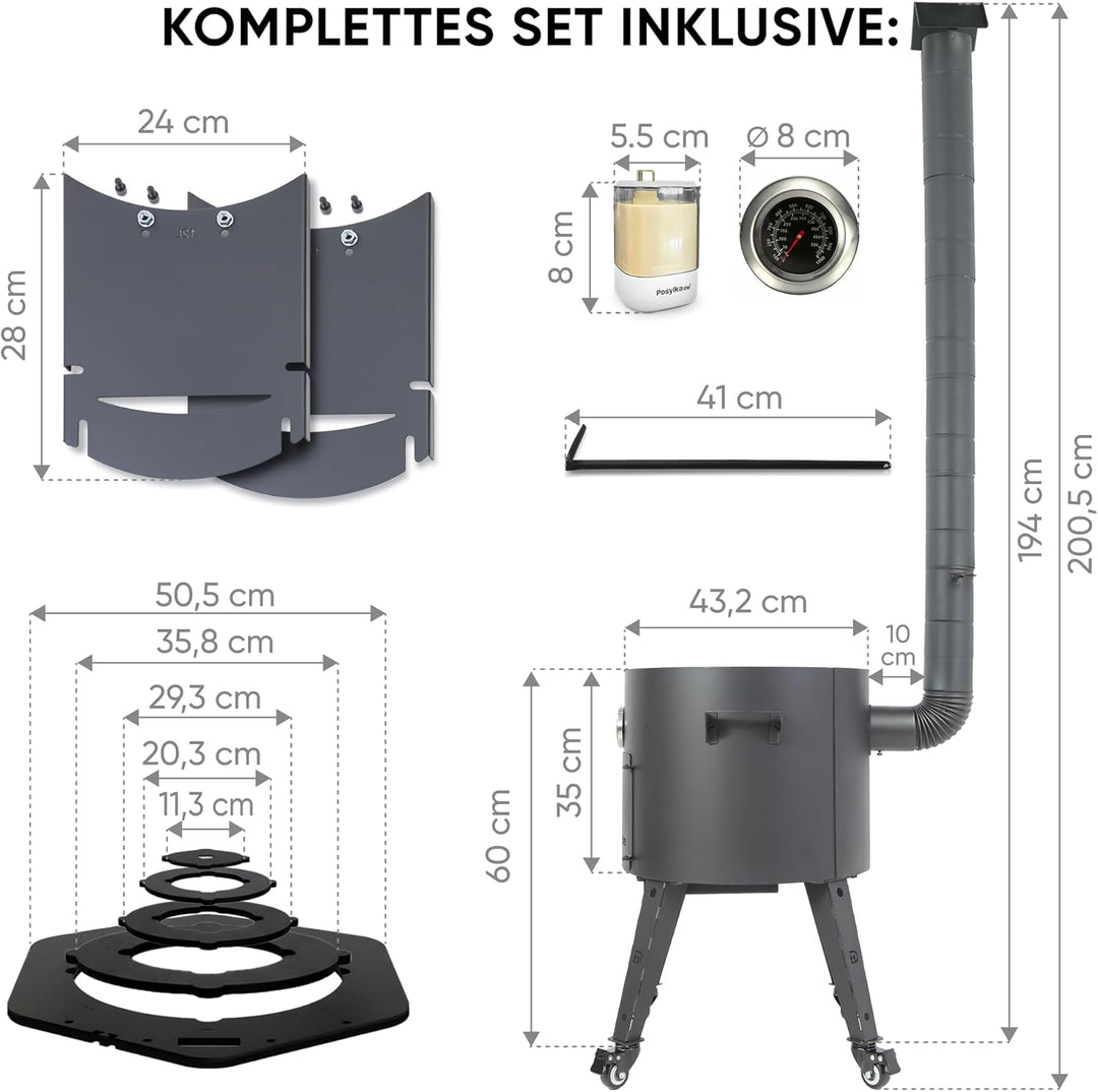Utschak Feuerofen Ø 44 cm für Kazan Wok 16L | Uchag mit Adapter-Ringe Eckig Griffen, Ablagetisch | У