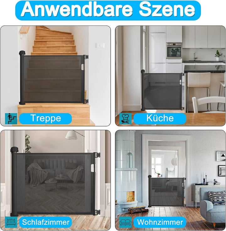NAIZY Treppenschutzgitter Rollo Ausziehbar 0-150cm Türschutzgitter 87cm Hohe Absperrgitter Schwarz T