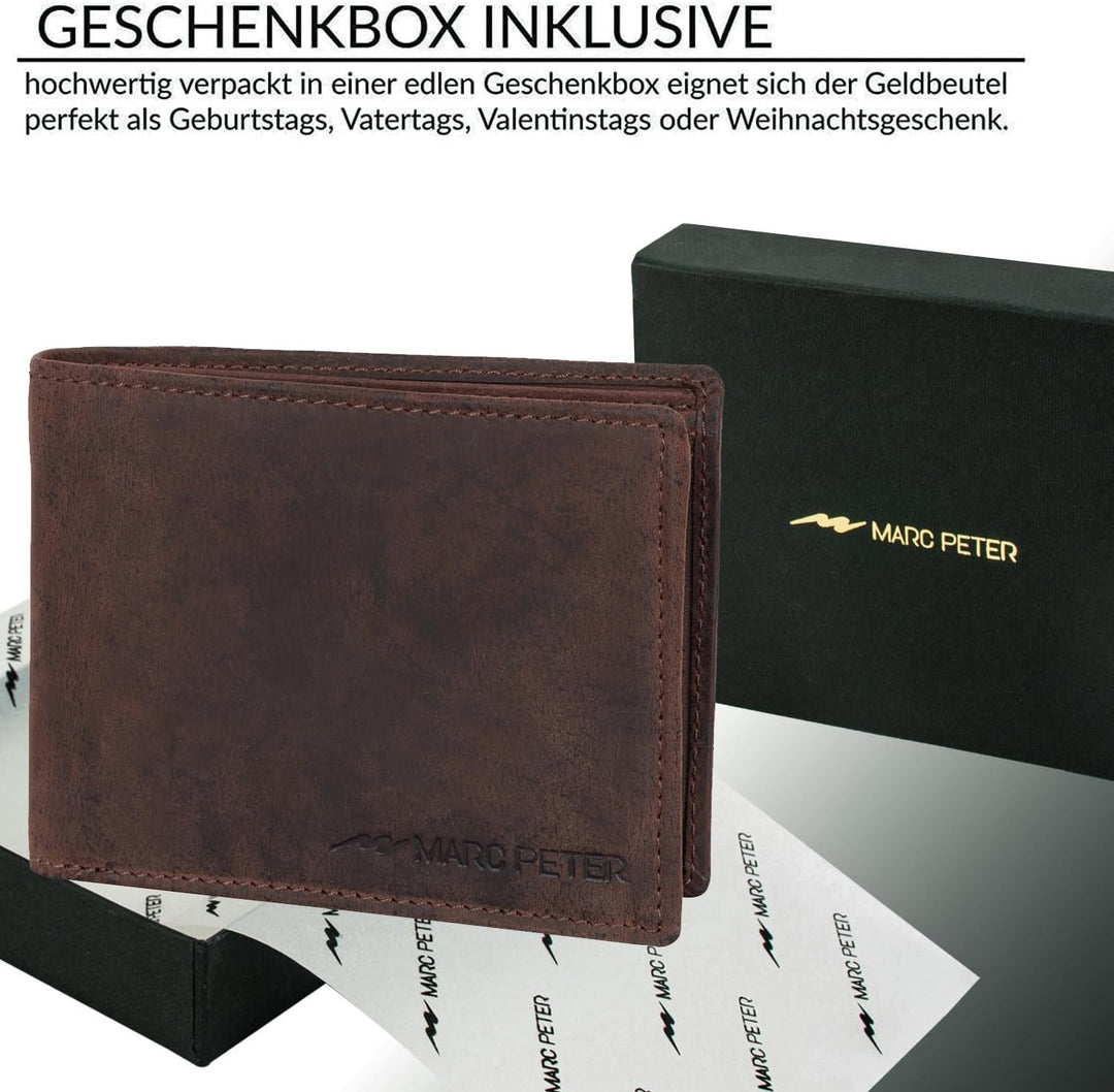 Marc Peter Oslo Geldbörse Herren Leder Braun mit RFID Schutz I Echtleder Portemonnaie Gross I 13 Fäc