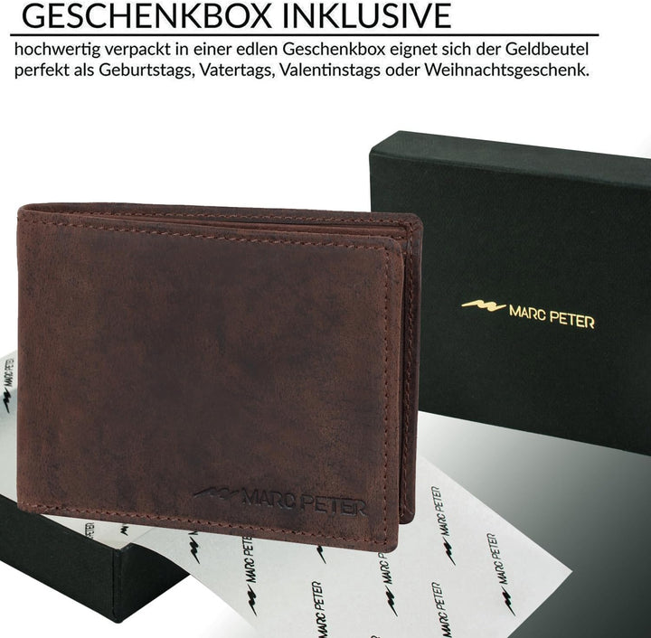 Marc Peter Oslo Geldbörse Herren Leder Braun mit RFID Schutz I Echtleder Portemonnaie Gross I 13 Fäc