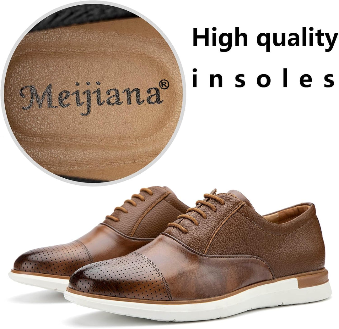 MEIJIANA Herren Oxfords Männer Businessschuhe Freizeit Schuhe Oxfords Herren Anzugschuhe Leder, Brau