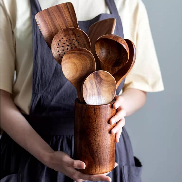 FYBlossom Utensilienhalter Küche Holz Küchenutensilienhalter, Runde Holz Besteckhalter Kochgeschirrh
