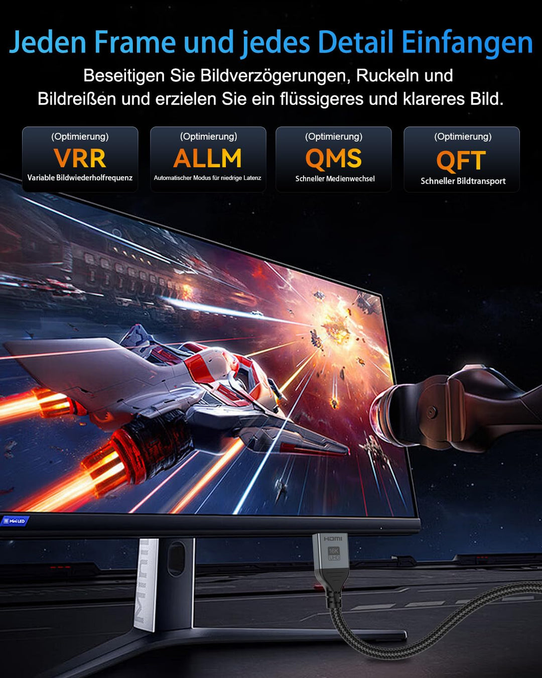 DGHUMEN 16K HDMI 2.2 Kabel, 96Gbit/s Hohe Geschwindigkeit HDMI Kabel, 16K 60Hz 8K 240Hz 4K 480Hz 12K