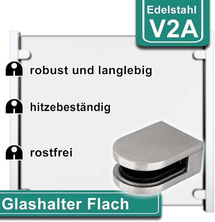 PRIOstahl Glashalter 4 Stück Glasklemmen Klemmhalter Glasplattenhalter 63 x 45 x 26-28 mm mit Sicher
