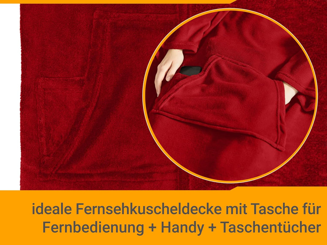 npluseins Decke mit Ärmeln Geschenke für Frauen und Männer 130x180 cm TV Deckenpullover Kuscheldecke