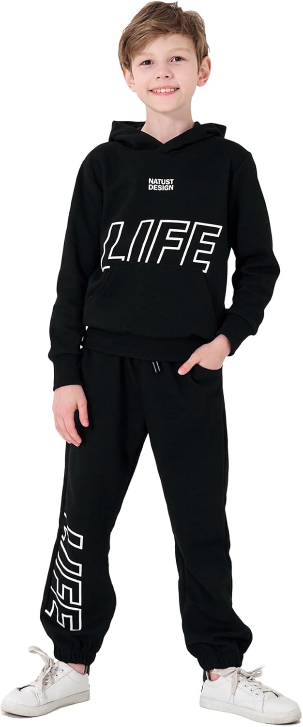 NATUST Kinder Trainingsanzug Jungen Mädchen Sportanzug Einfarbig Sweat Jogginganzug 120 Schwarz, 120
