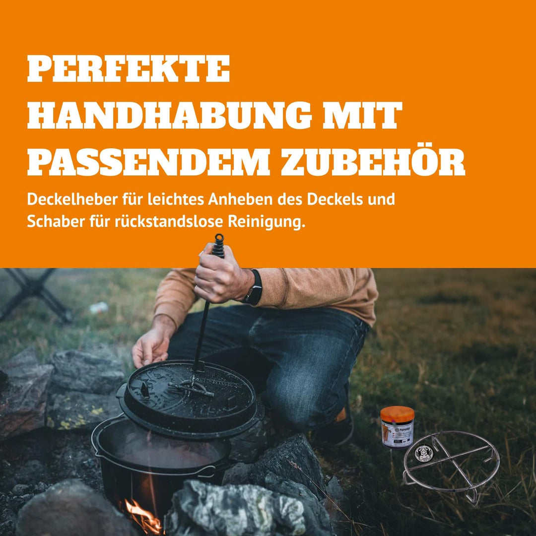 Petromax Feuertopf ft9-t Einsteiger-Set - Dutch Oven mit planem Boden inklusive Deckelheber, Pflegep