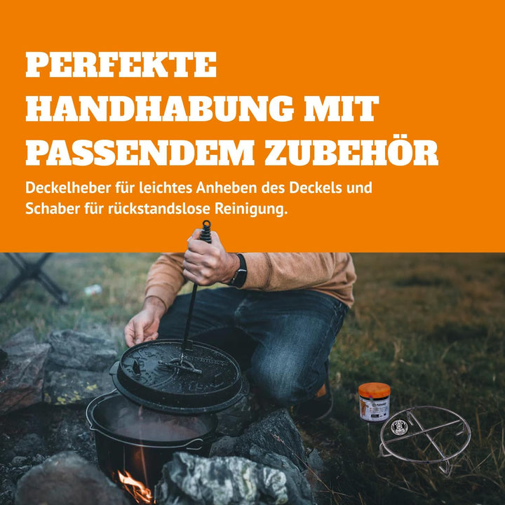 Petromax Feuertopf ft9-t Einsteiger-Set - Dutch Oven mit planem Boden inklusive Deckelheber, Pflegep