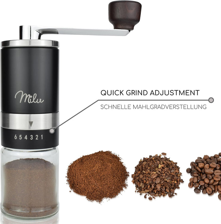 Milu Manuelle Kaffeemühle Handkaffeemühle mit Keramik Mahlwerk I 6 Stufen Mahlgradeinstellung I Espr