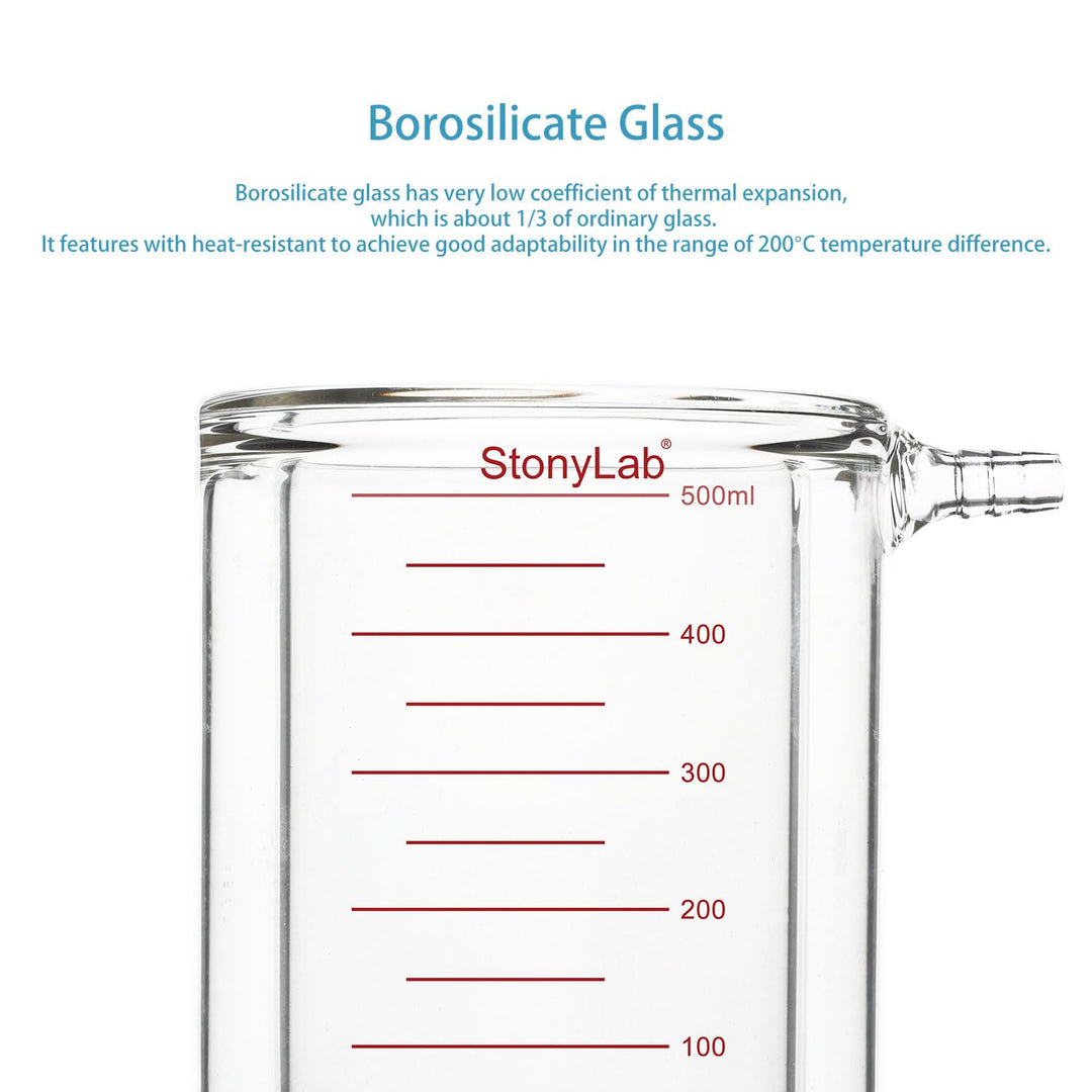 stonylab Glas Ummantelt Becher, 1 Packung Messbecher aus Borosilikatglas mit Flachem Boden und Doppe