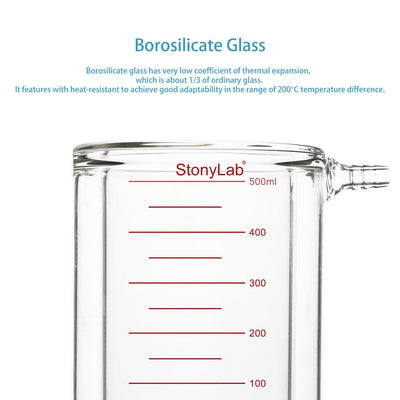 stonylab Glas Ummantelt Becher, 1 Packung Messbecher aus Borosilikatglas mit Flachem Boden und Doppe