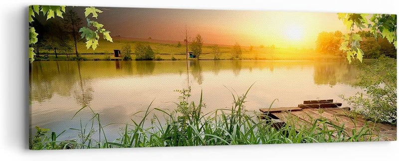 Panorama Bilder auf Leinwand Brücke See Leinwandbild mit Rahmen 90x30cm Wandbilder Dekoration Wohnzi