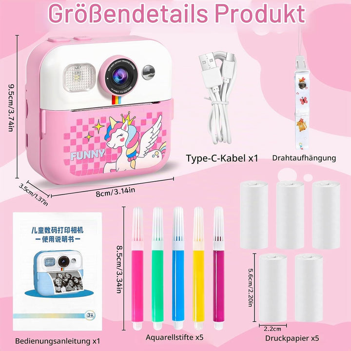 Kinderkamera Sofortbildkamera 1080P 2,4 Zoll Bildschirm Sofortbildkamera Kinder mit Druckpapier &amp; 32