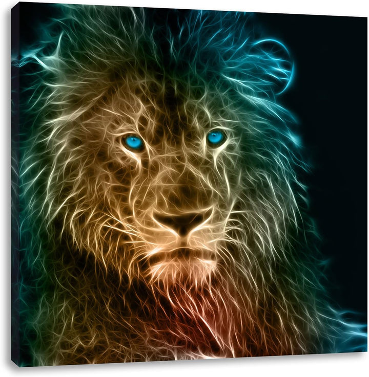 Stolzer Löwe Abstrakt, Format: 70x70 auf Leinwand, XXL riesige Bilder fertig gerahmt mit Keilrahmen,