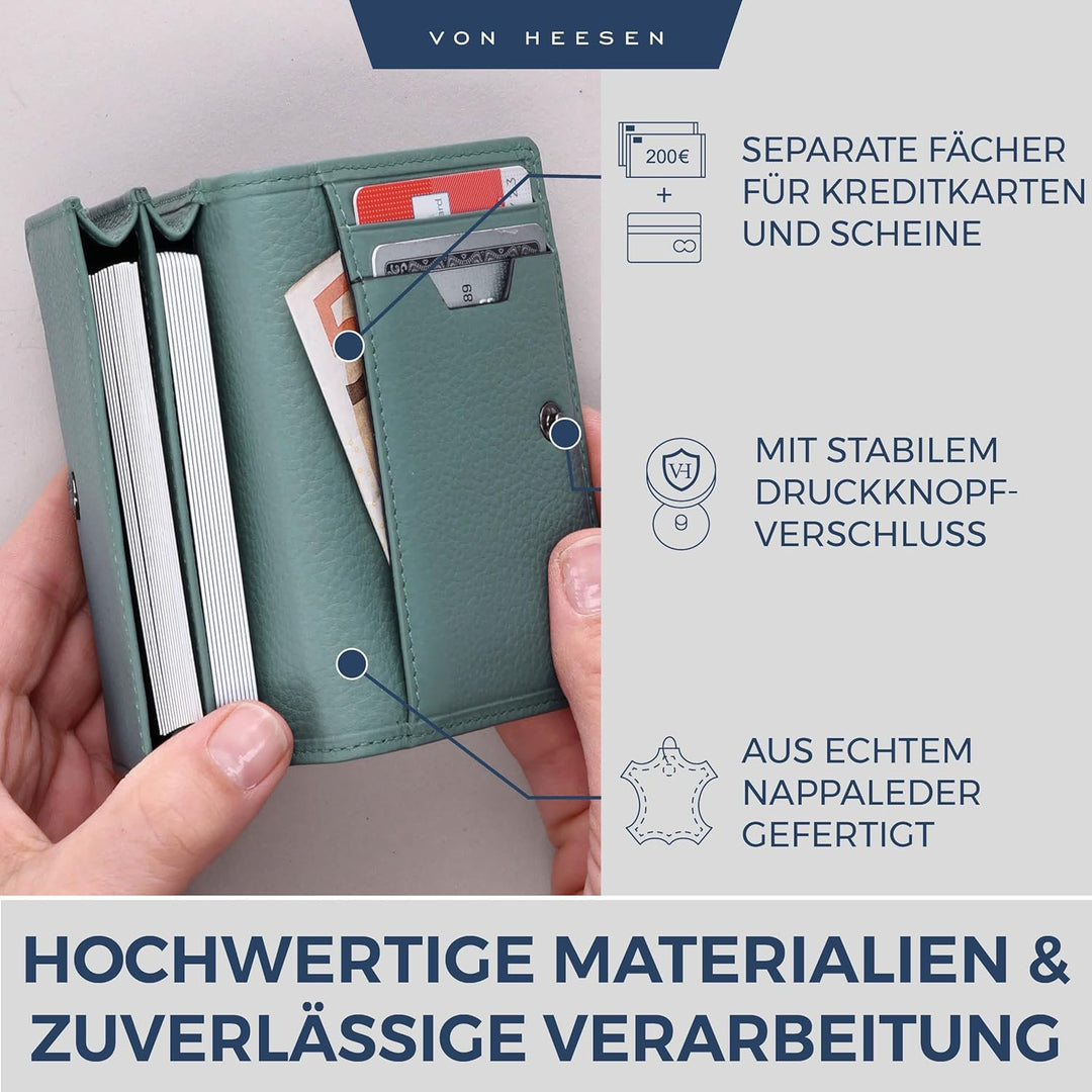 VON HEESEN® Visitenkartenetui Leder mit RFID-Schutz - Platz für 50 Visitenkarten - 6 Fächer - Visite