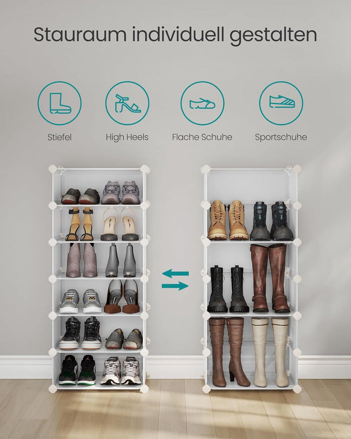 SONGMICS Schuhregal, Steckregal, Regalsystem, Schuh-Organizer, DIY-Regal, mit Tür, aus PP-Kunststoff