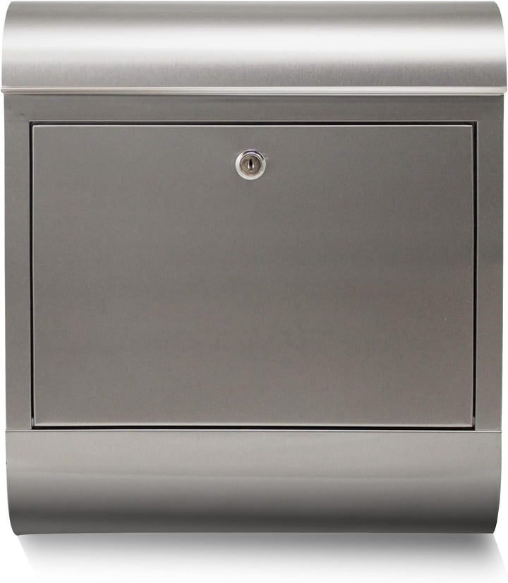 banjado Briefkasten Edelstahl 38x43x12cm & 2 Schlüssel - rostfreier Edelstahl Briefkasten mit Zeitun