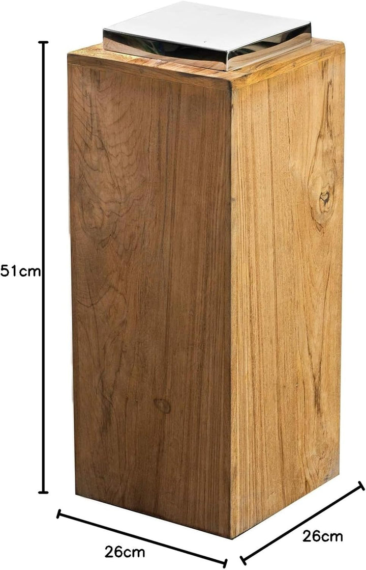 EDZARD Sockel für Laterne Dubai, Teakholz und Edelstahl vernickelt, Höhe 51 cm, Gewicht 6,1 kg