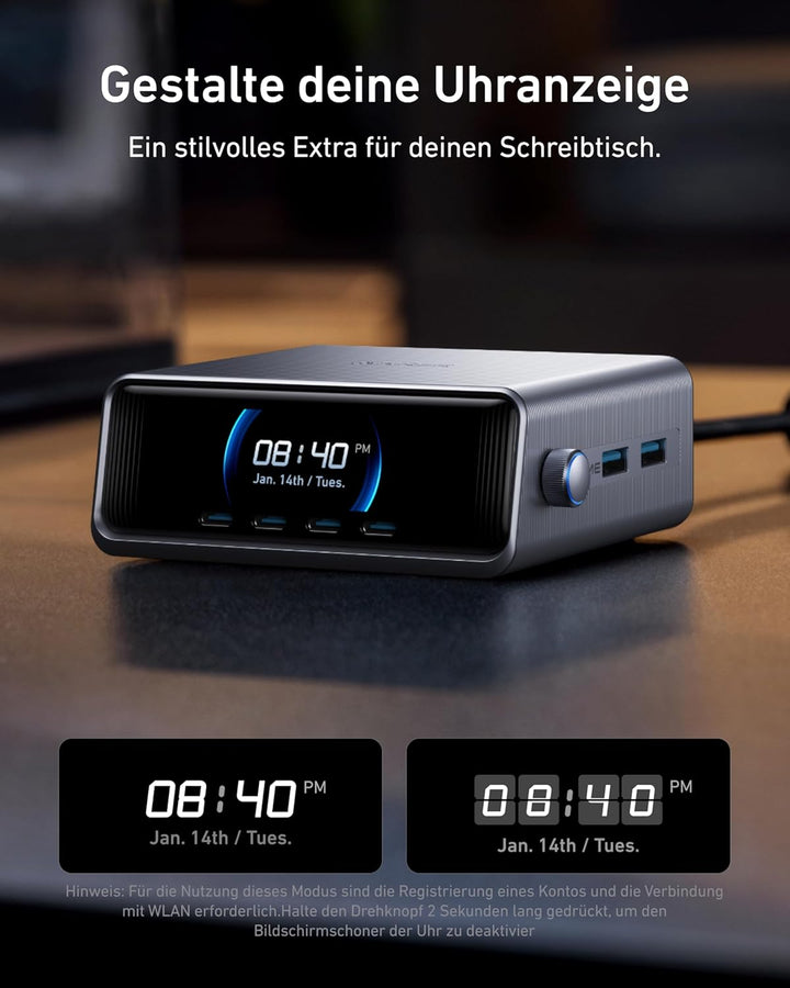 Anker Prime 250W USB-C Ladegerät, Ultra-schnelle 6-Port GaN Ladestation, 2,26" LCD-Display und Smart