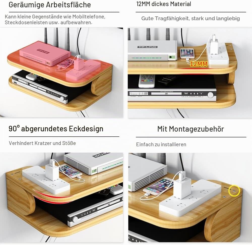 Hggzeg WiFi Router Aufbewahrungsbox Schwebende Regale TV Set-Top-Rack, Wandmontage mehrschichtige Ka