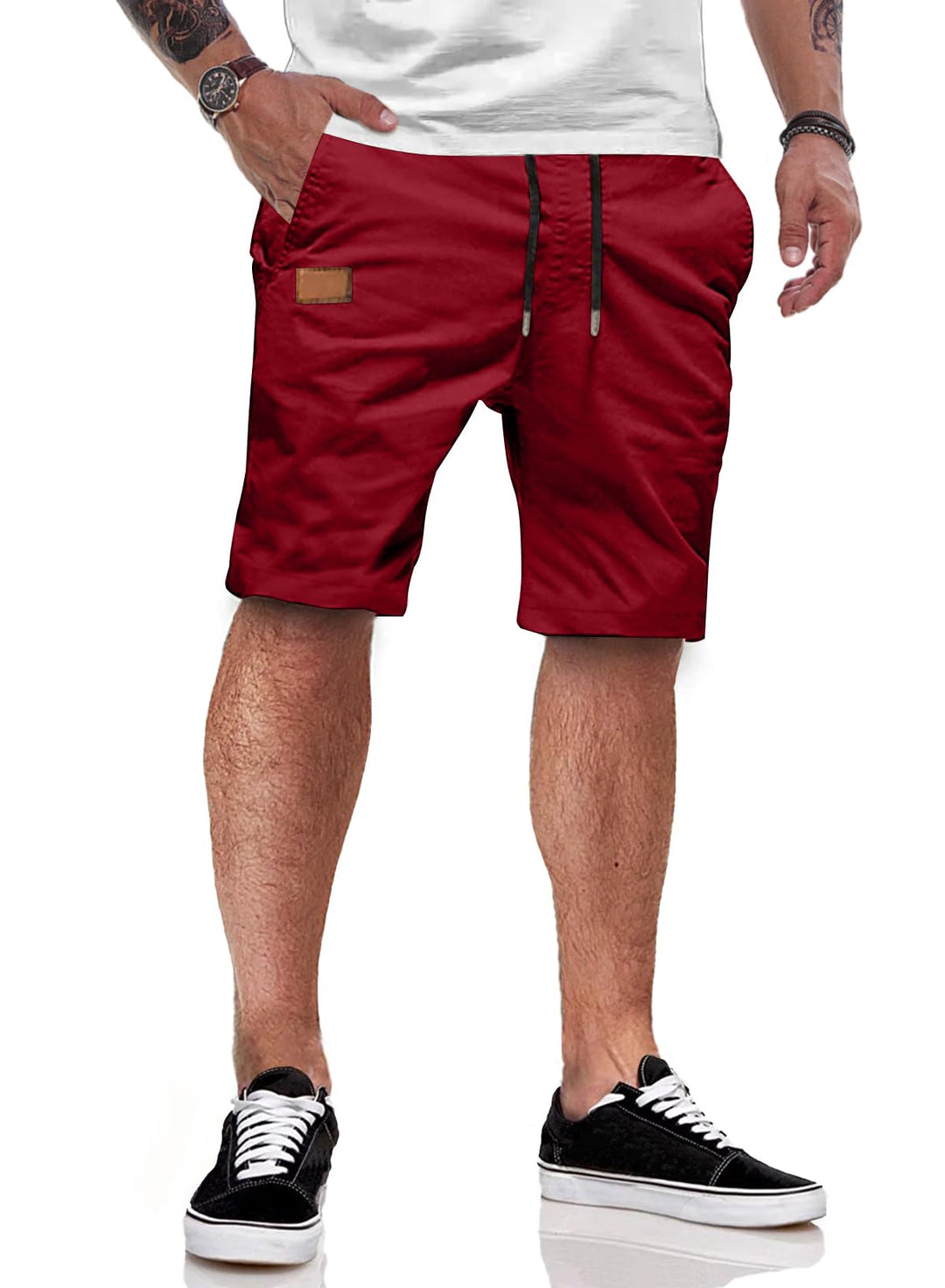 JMIERR Kurze Hosen Herren Shorts Herren Sommer Chino Baumwolle Elastische Taille mit Taschen S Rot,