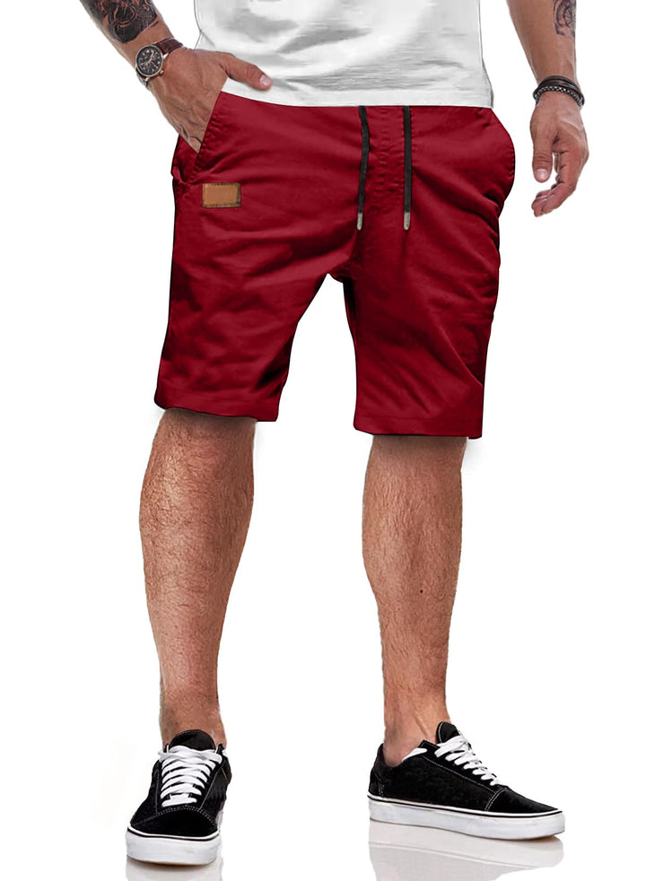 JMIERR Kurze Hosen Herren Shorts Herren Sommer Chino Baumwolle Elastische Taille mit Taschen M Rot,