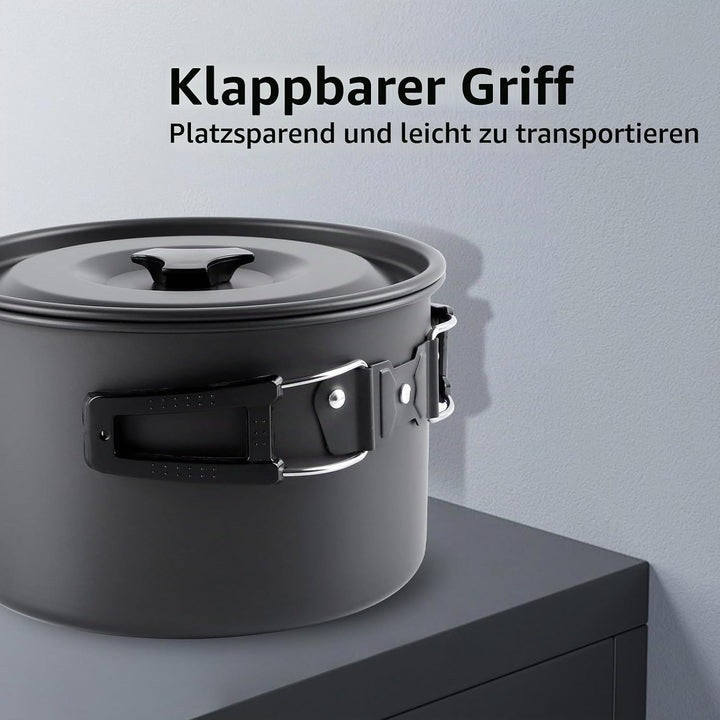 Camping Kochgeschirr Set Kochgeschirr Kochset Töpfen Aluminium, Camping Topf Outdoor Geschirr 4 Pers