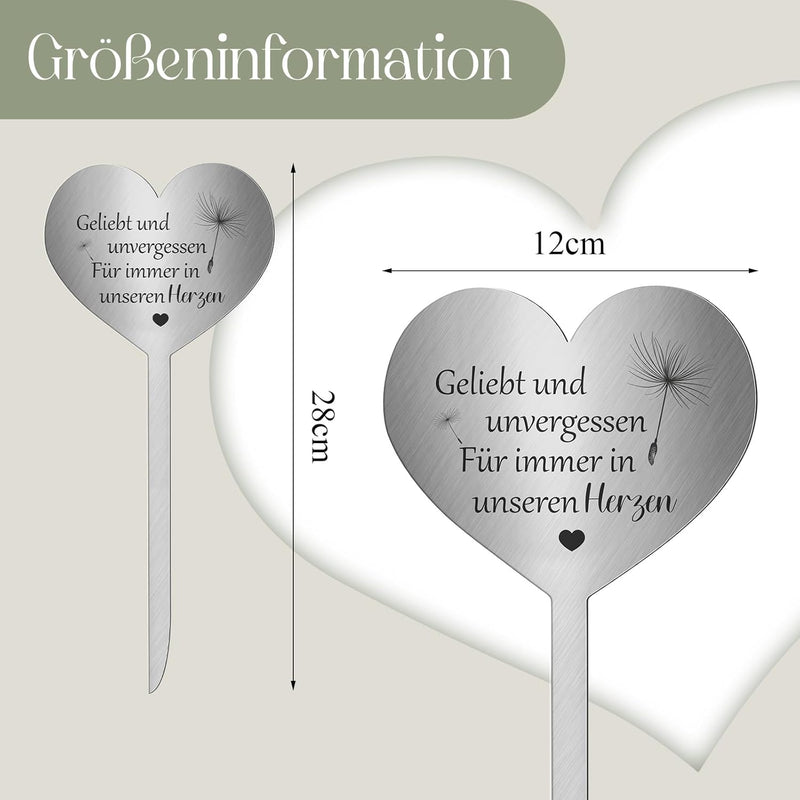 Photect Grabstecker 304 Edelstahl Herz mit Spruch Geliebt und Unvergessen Für Immer in Unseren Herze