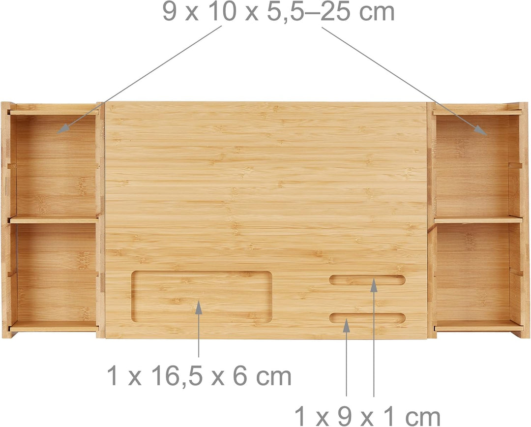 Relaxdays Monitorständer Bambus, Bildschirmerhöhung mit Fächern, HBT 15,5x62,5x28cm, Monitorunterbau