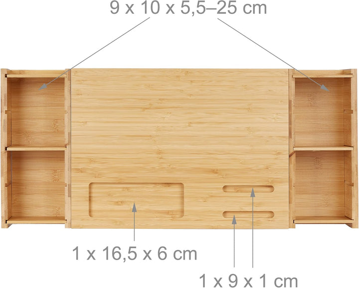 Relaxdays Monitorständer Bambus, Bildschirmerhöhung mit Fächern, HBT 15,5x62,5x28cm, Monitorunterbau