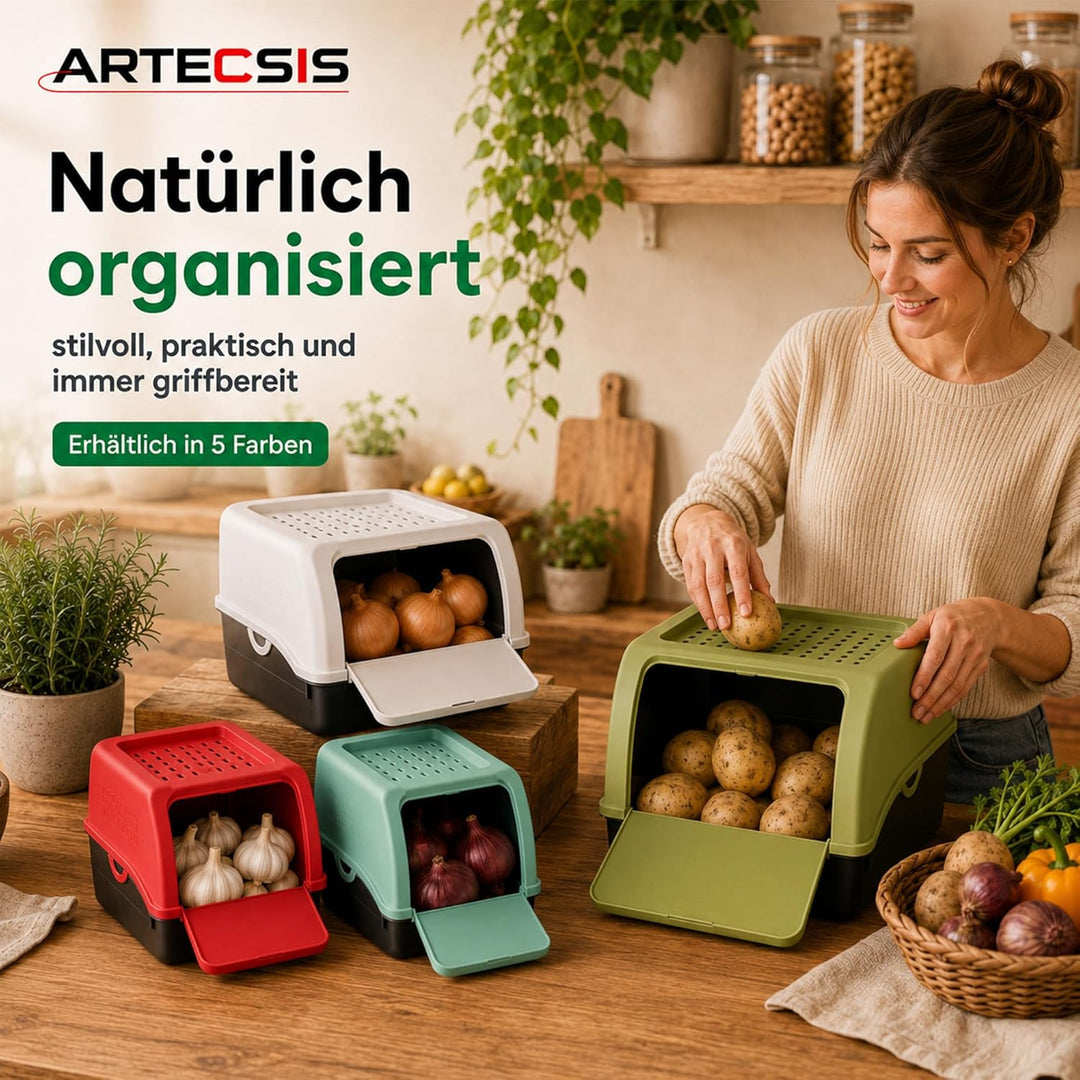 ARTECSIS® 3 x Kartoffel Aufbewahrungsbox mit Deckel für 4 kg Kartoffeln (königsblau) - Vorratsbehält