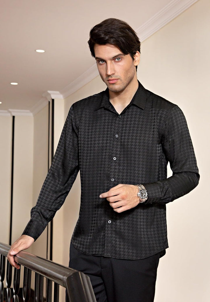 HISDERN Herren Paisley Hemd Langarm Satin Blumen Muster Hemd für Männer Jacquard Stickerei Freizeith