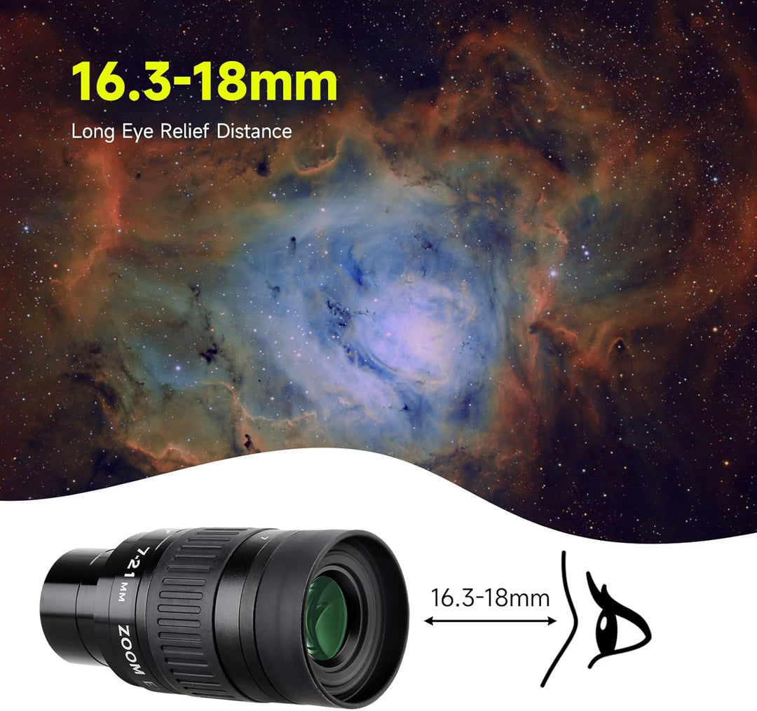 Svbony SV135 Teleskop Okulare Zoom, 1.25 Zoll 7-21mm Zoomokular mit FMC Green Film, Teleskopzubehör