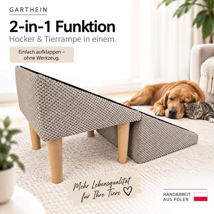 2-in-1 Tierrampe &amp; Hocker für Hunde und Katzen Beige, Beige