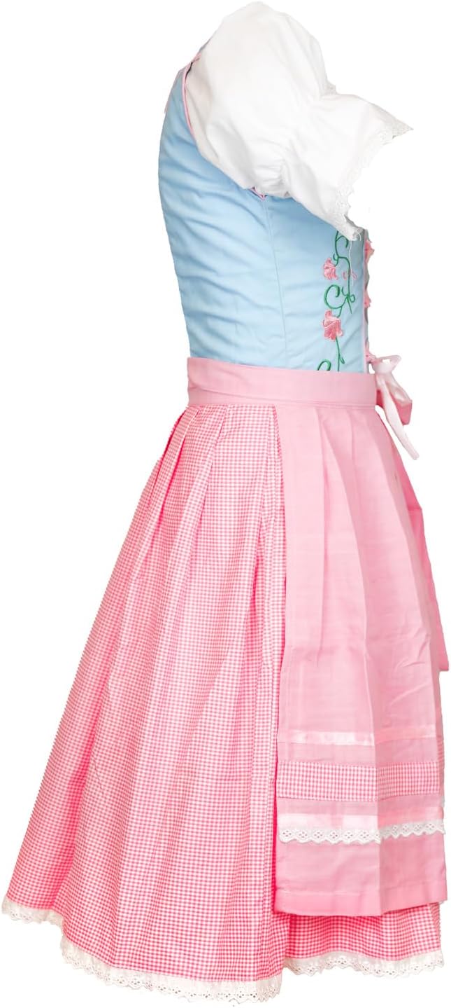 MS-Trachten Kinder Dirndl Kinderdirndl Trachtenkleid Elise rosa hellblau pastell 3 teilig 164 Hellro