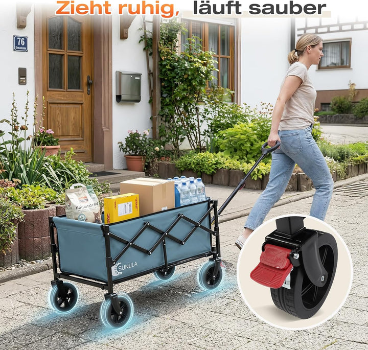 SUNULA Bollerwagen Faltbar Klein 80L 100KG, Faltbarer Handwagen, Klappbarer Faltbollerwagen mit Halb