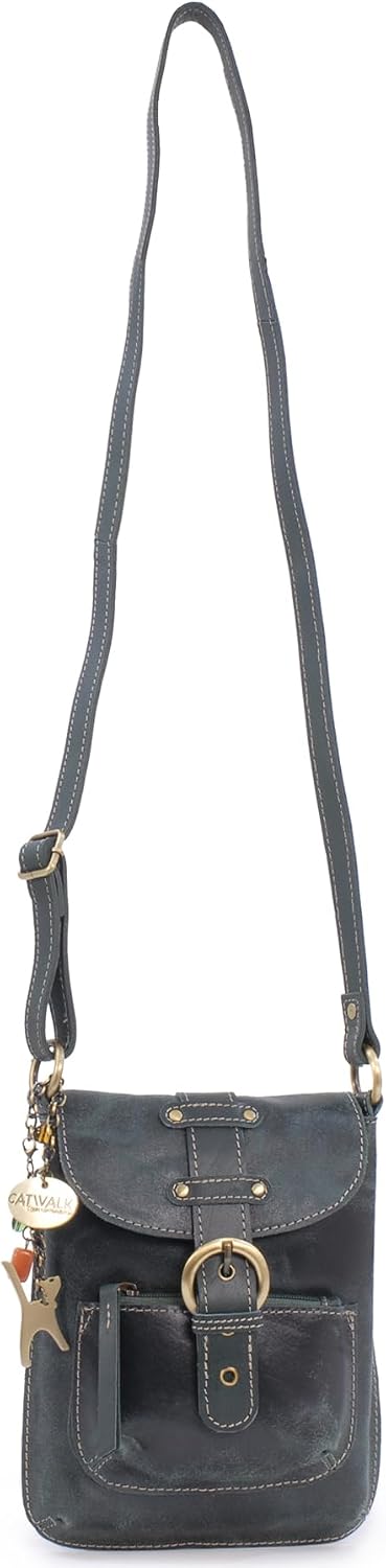 Catwalk Collection Handbags - Vintage Grobem Leder - Klein Umhängetasche Messenger/Schultertasche -