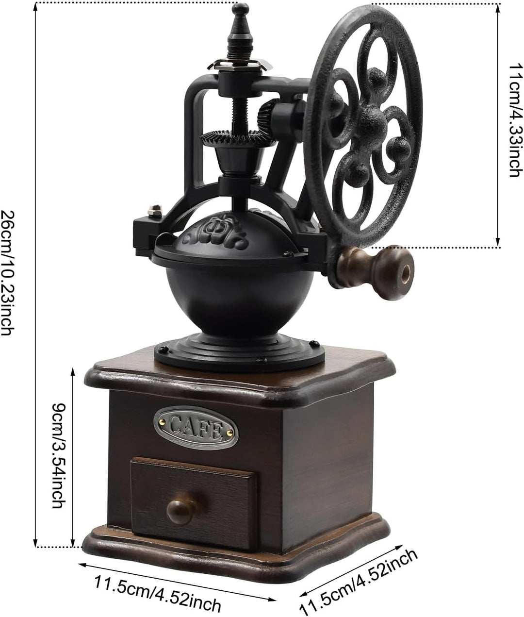 Manuelle Kaffeemühle, Vintage-Stil hölzerne Kaffeemühle Walze Getreidemühle Handkurbel Kaffeemühlen