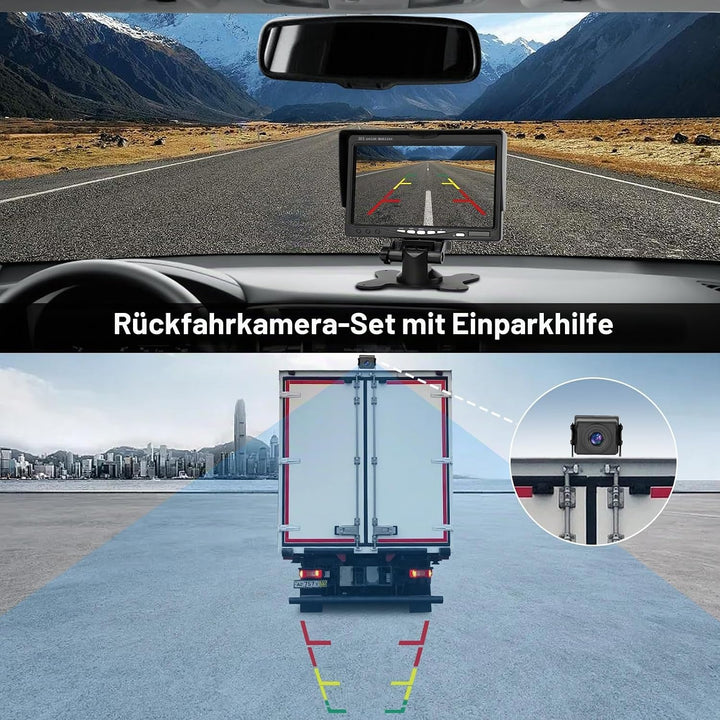 Dual Rückfahrkamera Set mit 7" HD Rear View Monitor, IP69 wasserdichte Nachtsicht Auto Backup-Kamera