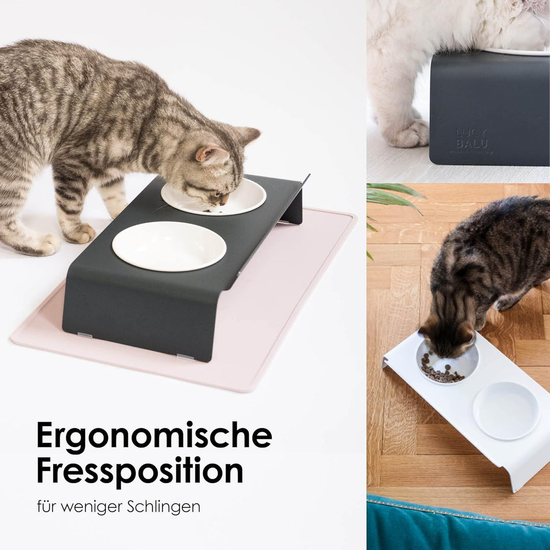 LucyBalu® Erhöhte Doppel-Futterstation Katze | Ergonomischer Katzennapf erhöht | Erhöhter Futternapf