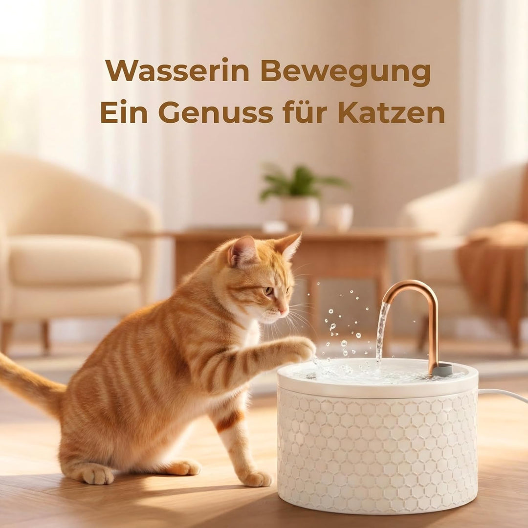MISFANS Katzenbrunnen Keramik, 2.1L Trinkbrunnen für Katze, Leiser Wasserspender für Haustiere, Katz