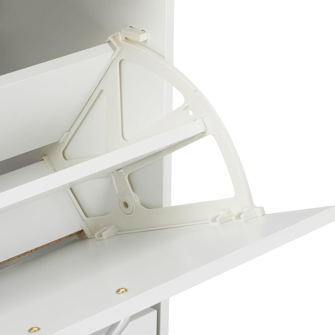 Relaxdays Schuhschrank, HxBxT: 116 x 60 x 24 cm, für 18 Paar, 3 Klappen, schmaler Schuhkipper, Flur