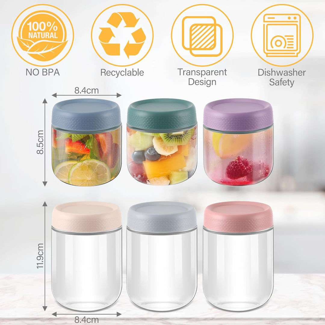 6er-Pack Overnight-Oatmeal-Gläser, mason jar, Joghurtgläser mit Deckel, schraubgläser mit deckel, Gl