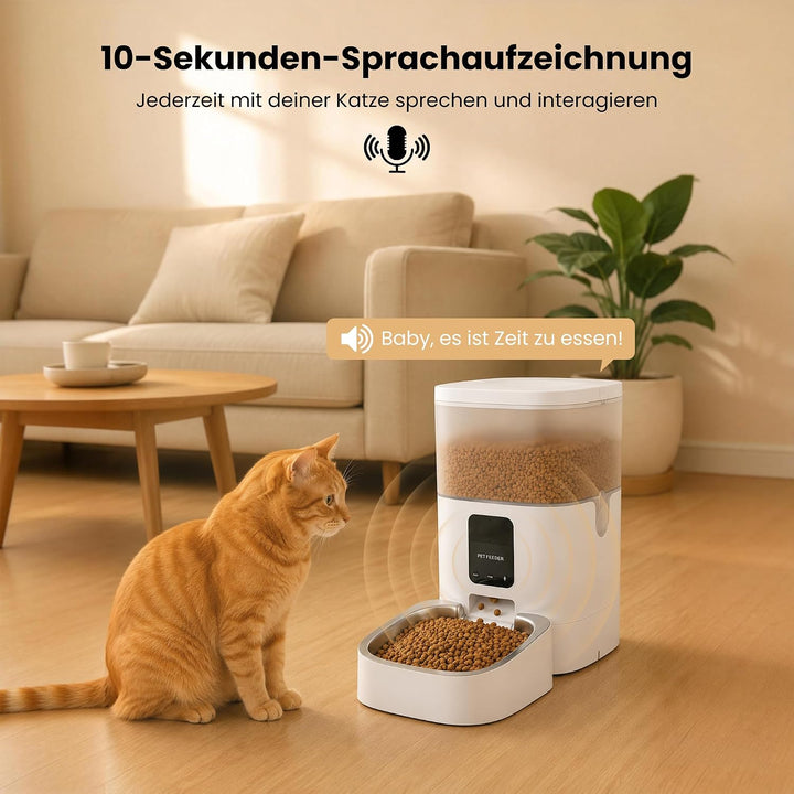 Futterautomat Katze, 4L Katzenfutter Automat, 2,4 G WiFi Katzen Futterautomat mit APP Steuerung, Fut