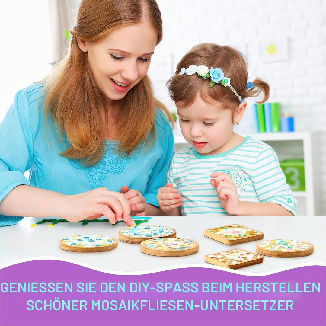 HFZCV 8 Sets DIY Mosaik Untersetzer Bastelset, Glas Mosaik Steine mit Holz Untersetzern, Kreatives B