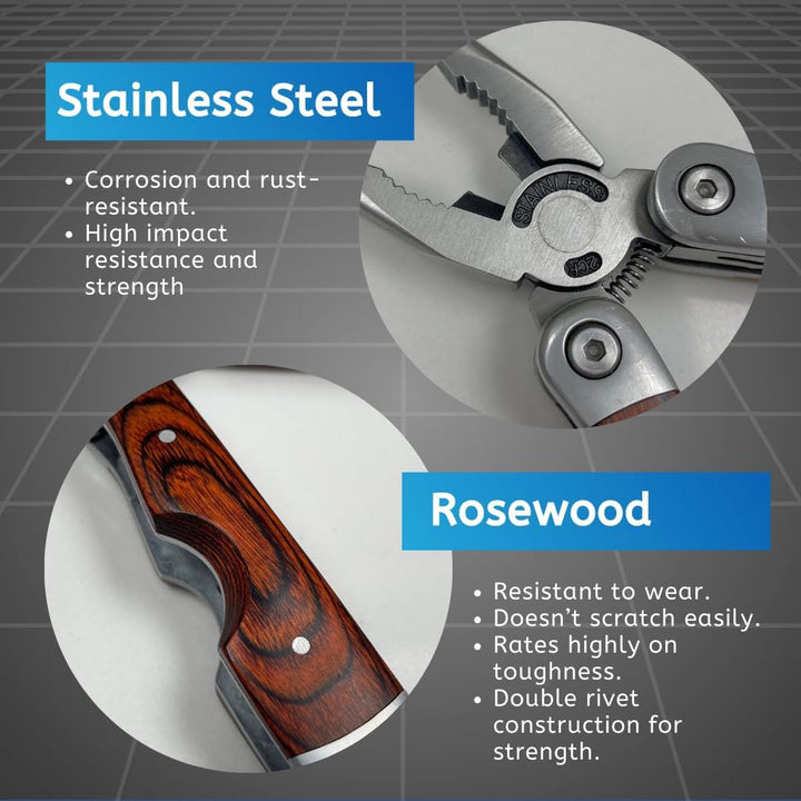 Palisanderholz Multitool Messer & Werkzeuge, Taschenmesser, Robuste Gürteltasche, Nadel- & Kombizang