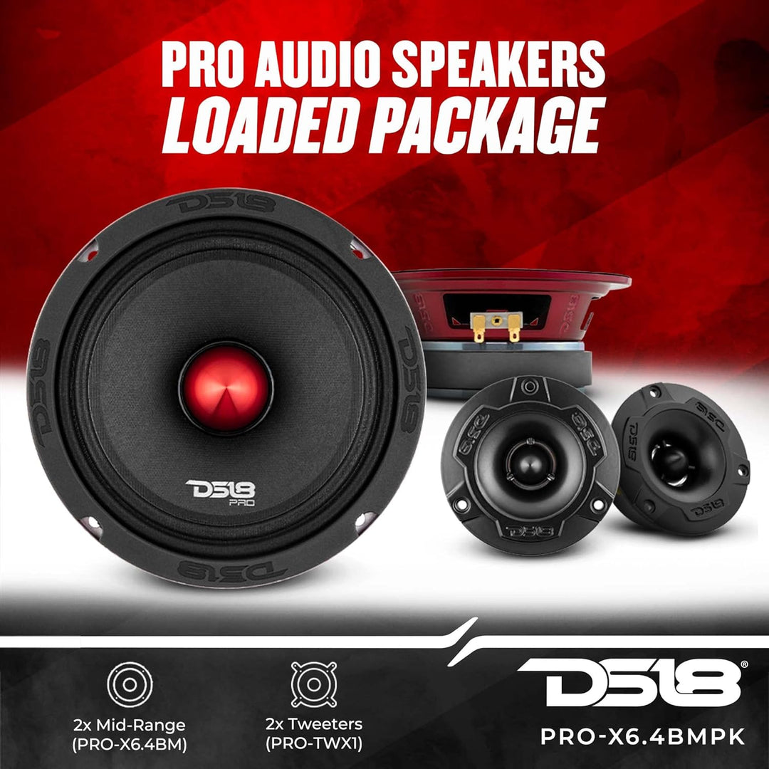 DS18 Car Speaker Tweeters 6.5" Inch 500w Watt 4Ohm Combo Package PRO-X6.4BMPK 16,5 cm PRO-X, 16,5 cm